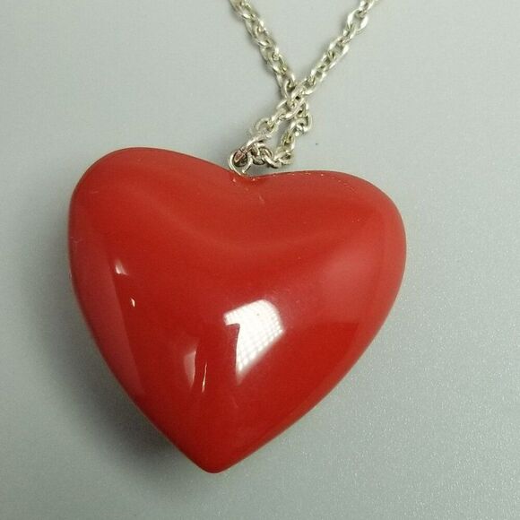 Vintage Red Heart with Rhinestone Crown Pendant and Long Chain Adjustable Length - Picture 4 of 10